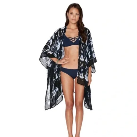 NWT L*Space Shibori Seas Go With the Flow Cover Up Kimono One Size Midnight Blue - Picture 1 of 10